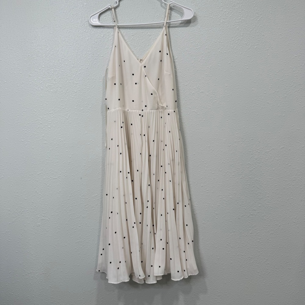 Loft Petite Polka Dot‎ Pleated Midi Dress White Black Surplice V-Neck 6P